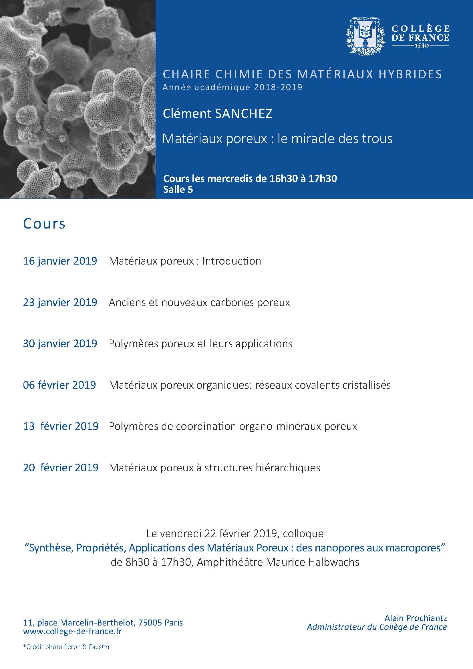 Programme Cours Chaire Chimie des Matériaux Hybrides